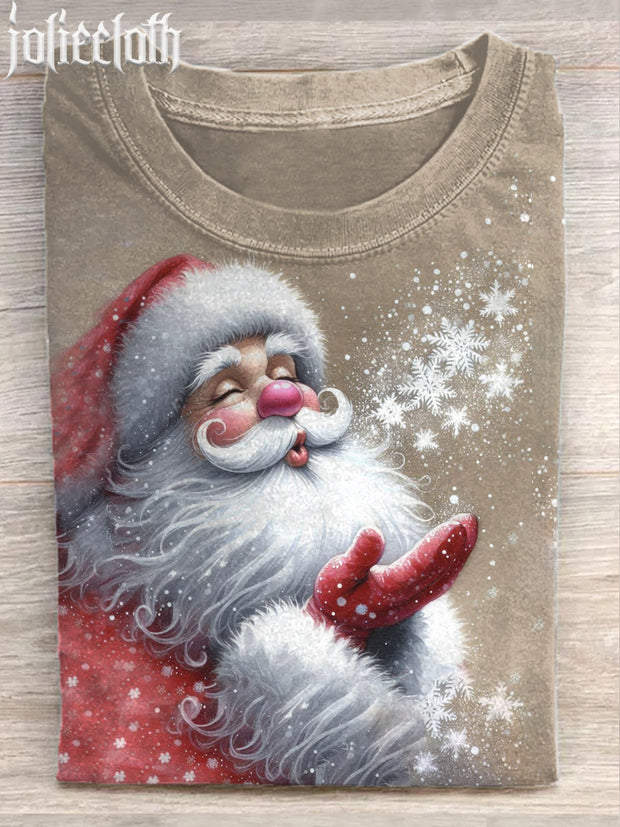 Funny Santa Claus Art Illustration Casual Cotton Short Sleeve T-shirt