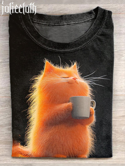 Unisex Plush Cat Art Illustration Casual Cotton Short Sleeve T-Shirt