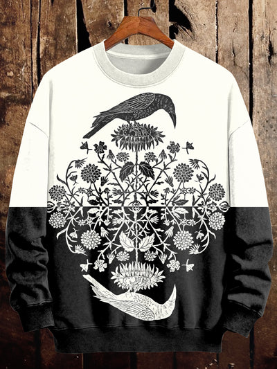 Unisex Retro Crow Art Illustration Print Casual Long Sleeve Sweatshirt