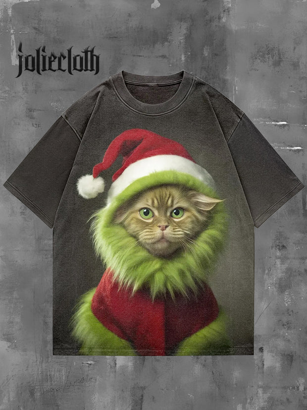 Unisex Grinch Cat Magic Art Illustration Print Casual Cotton Short Sleeve T-Shirt