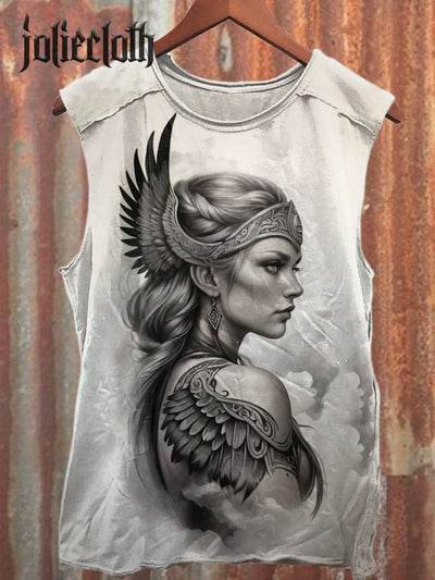 Unisex Retro Valkyrie Art Illustration Printed Casual Cotton Tank Top