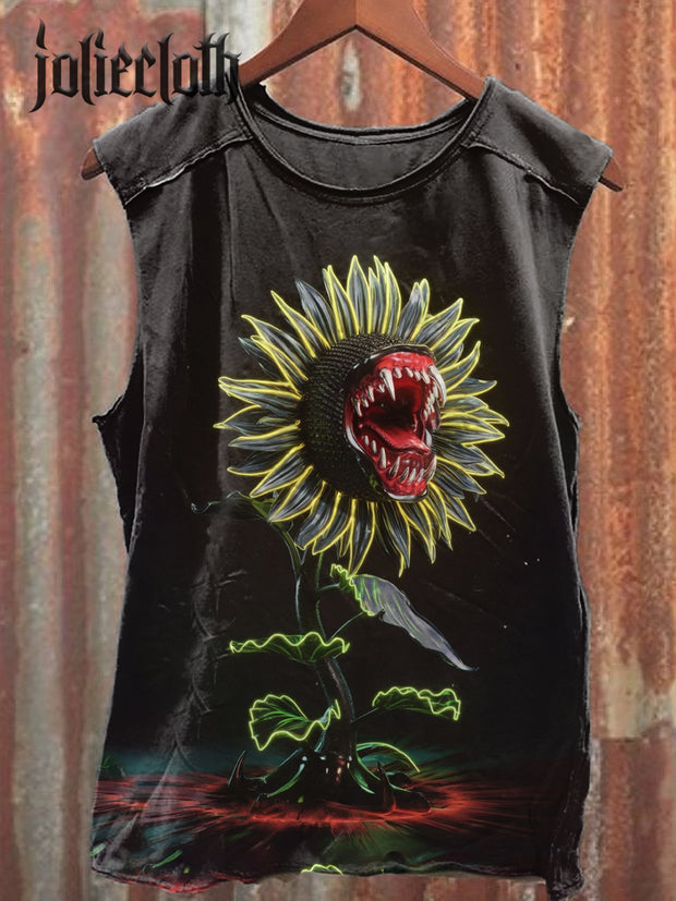 Unisex Cannibal Flower Art Illustration Print Casual Cotton Tank Top