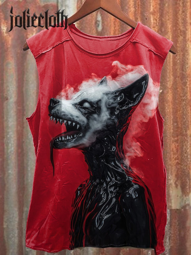 Unisex Mechanical Dog Art Illustration Printed Casual Cotton Tank Top