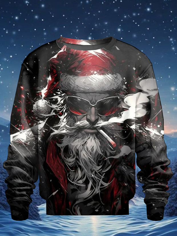 Men's Santa Claus Art Illustration Printed Casual Long Sleeve Sweatshirt