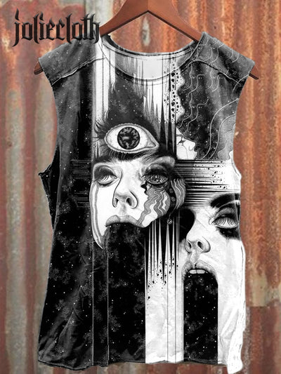 Unisex Abstract Face Art Illustration Print Casual Cotton Tank Top