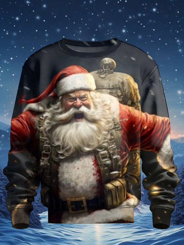 Men's Santa Claus Art Illustration Printed Casual Long Sleeve Sweatshirt