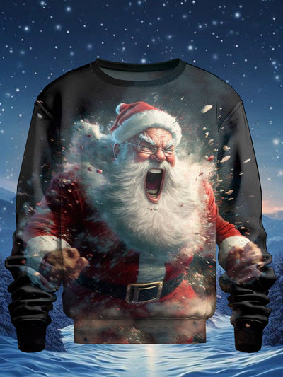 Men's Santa Claus Art Illustration Printed Casual Long Sleeve Sweatshirt