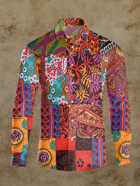 Men's Retro 70s Disco Floral Print Casual Long Sleeve Shirt