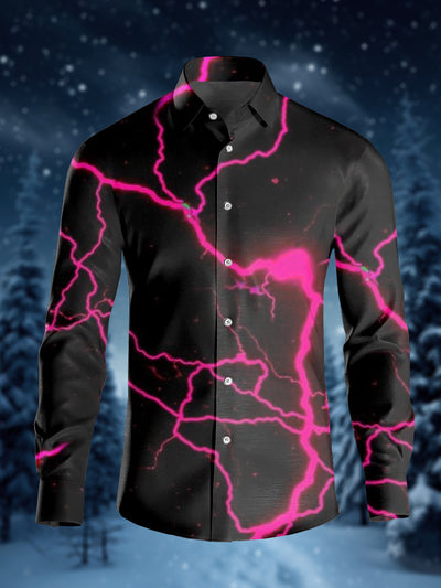 Men's Lightning Art Illustration Printed Casual Long Sleeve Shirt