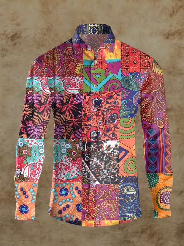 Men's Retro 70s Disco Floral Print Casual Long Sleeve Shirt