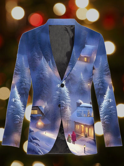 Men's Retro Christmas Art Illustration Printed Casual Blazer