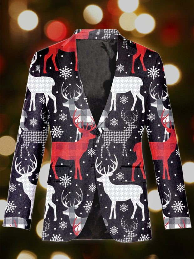 Men's Retro Christmas Art Illustration Printed Casual Blazer