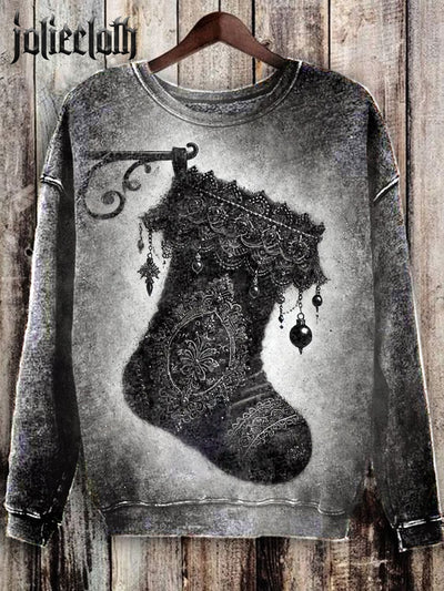 Unisex Gothic Christmas Boots Art Illustration Printed Casual Long Sleeve Sweatshirt