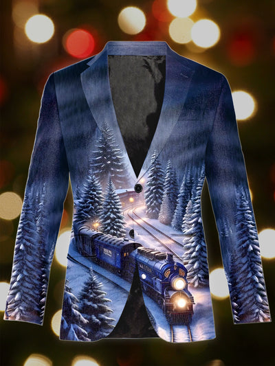 Men's Retro Christmas Art Illustration Printed Casual Blazer