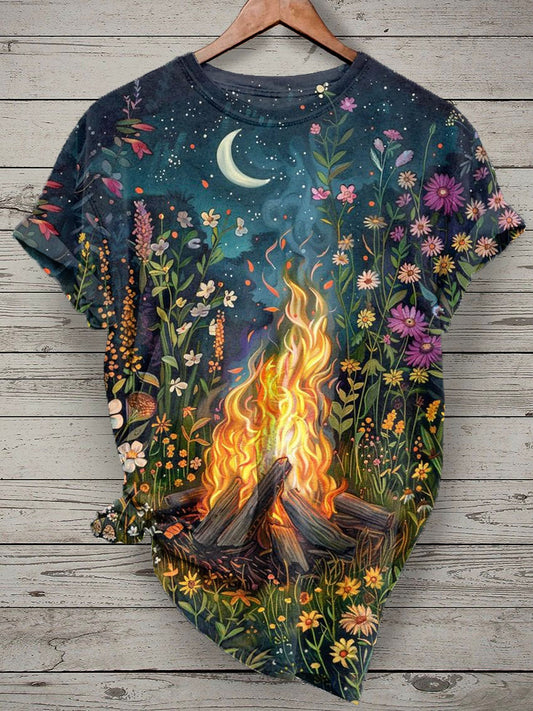 Women's Forest Landscape Printed Casual Cotton Short Sleeve T-Shirt