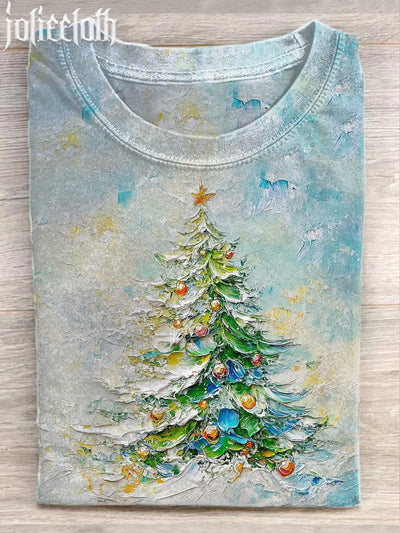 Unisex Christmas Tree Art Illustration Printed Casual Cotton Short Sleeve T-Shirt