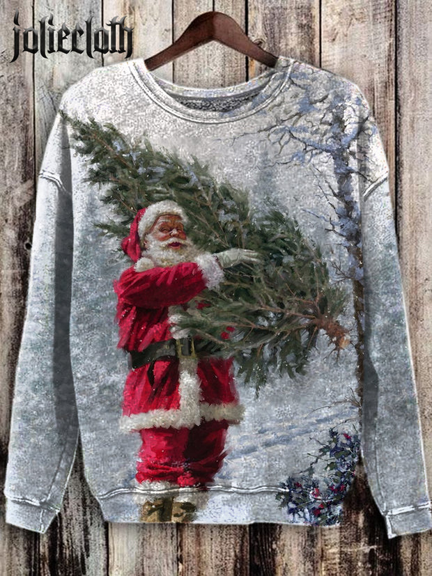 Unisex Santa Claus Illustration Printed Casual Long Sleeve Sweatshirt