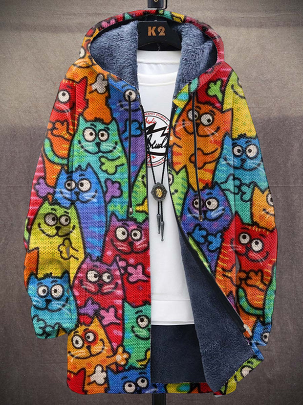 Colorful Cat Art Illustration Printed Casual Thickened Long Sleeve Jacket