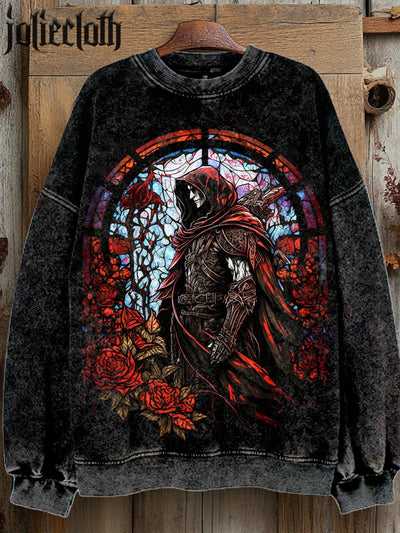 Unisex Stained Glass Skull Art Illustration Printed Casual Crewneck Sweatshirt