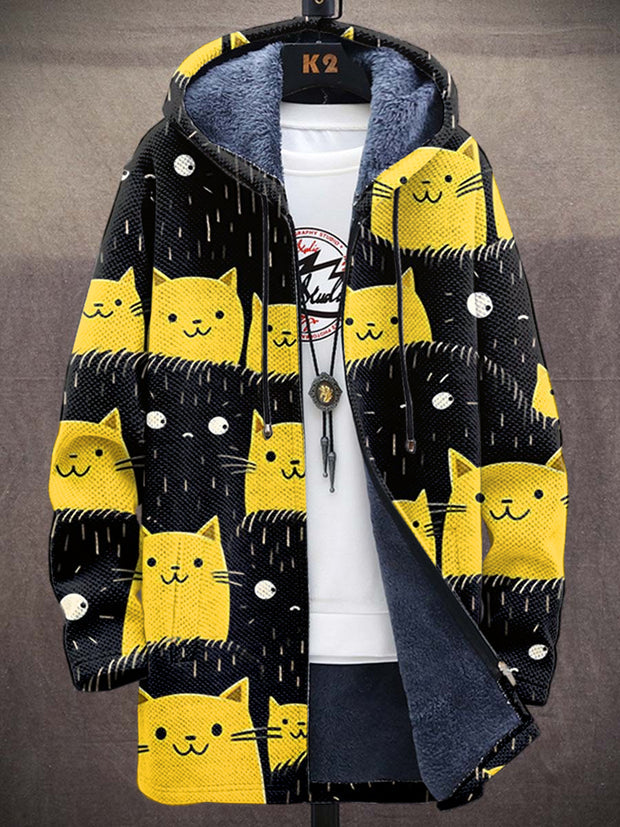 Colorful Cat Art Illustration Printed Casual Thickened Long Sleeve Jacket