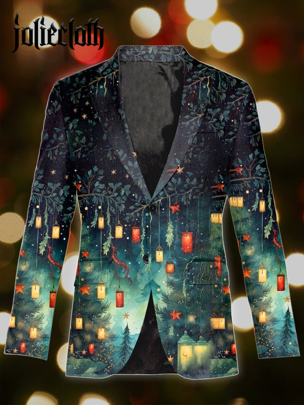 Men's Christmas Winter Street Art Illustration Printed Casual Suit Jacket