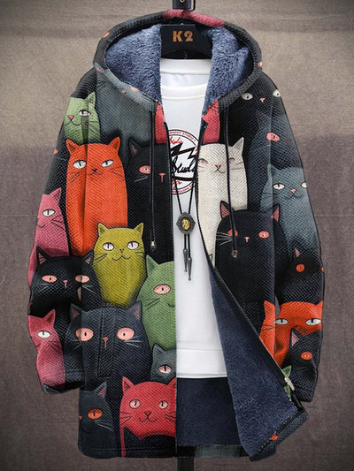 Colorful Cat Art Illustration Printed Casual Thickened Long Sleeve Jacket