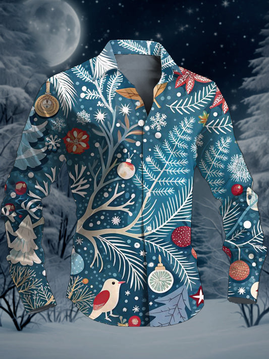 Men's Christmas Art Illustration Printed Casual Long Sleeve Shirt