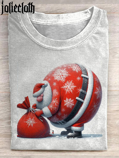 Unisex Funny Santa Claus Illustration Printed Casual Cotton Short Sleeve T-Shirt