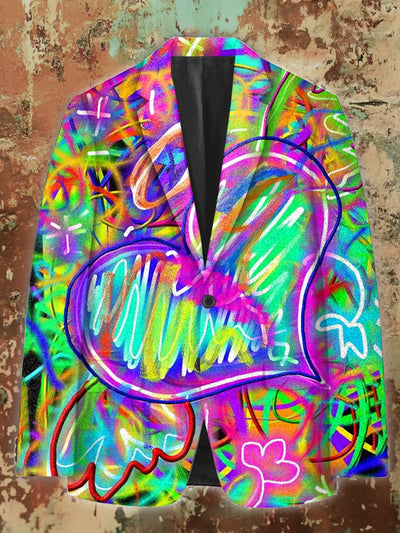 Unisex Urban Graffiti Art Illustration Print Casual Long Sleeve Blazer