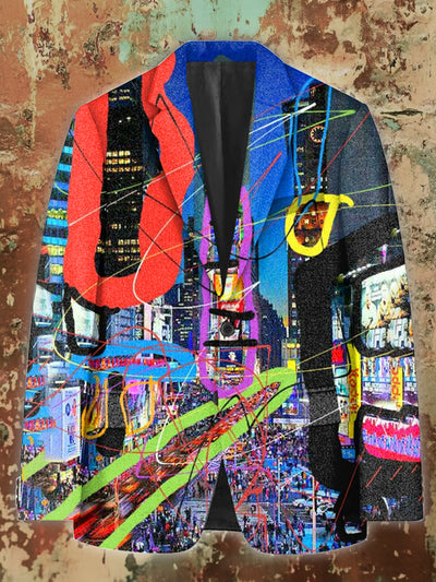 Unisex Urban Graffiti Art Illustration Print Casual Long Sleeve Blazer