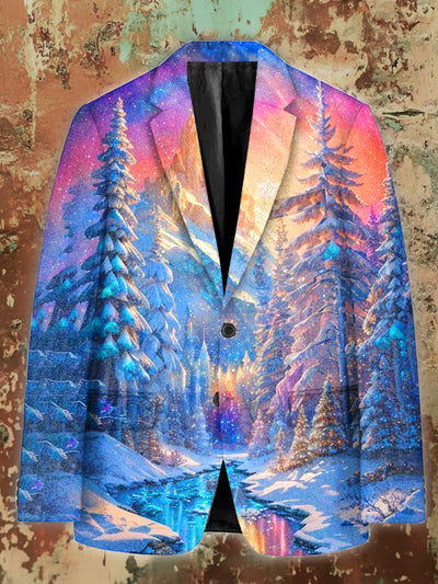 Unisex Christmas Castle Art Illustration Printed Casual Long Sleeve Blazer