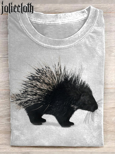 Unisex Fierce Hedgehog Art Illustration Printed Casual Cotton Short Sleeve T-shirt