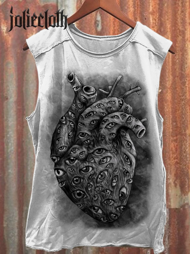 Unisex Funny Heart Art Illustration Print Casual Cotton Tank Top