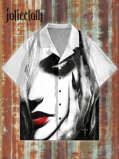 Dark Gothic Beauty Art Pattern Illustration Casual Short Sleeve Shirt