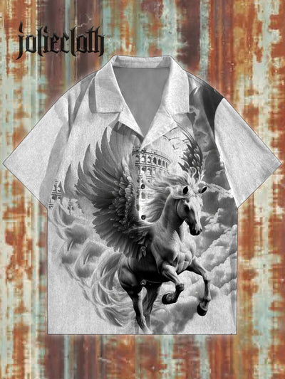 Roman Mustang Art Pattern Illustration Casual Short Sleeve Shirt