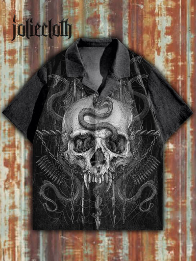 Dark Skull Art Pattern Illustration Casual Short Sleeve Shirt