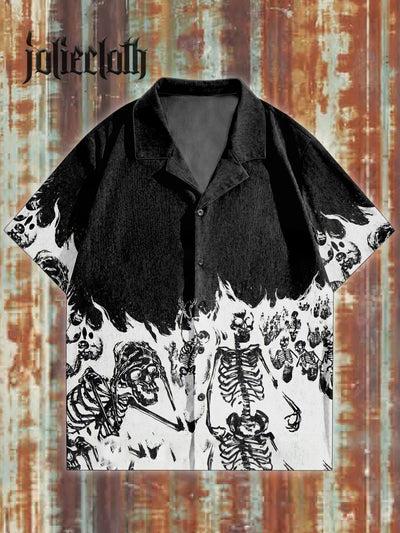 Dark Skull Art Pattern Illustration Casual Short Sleeve Shirt