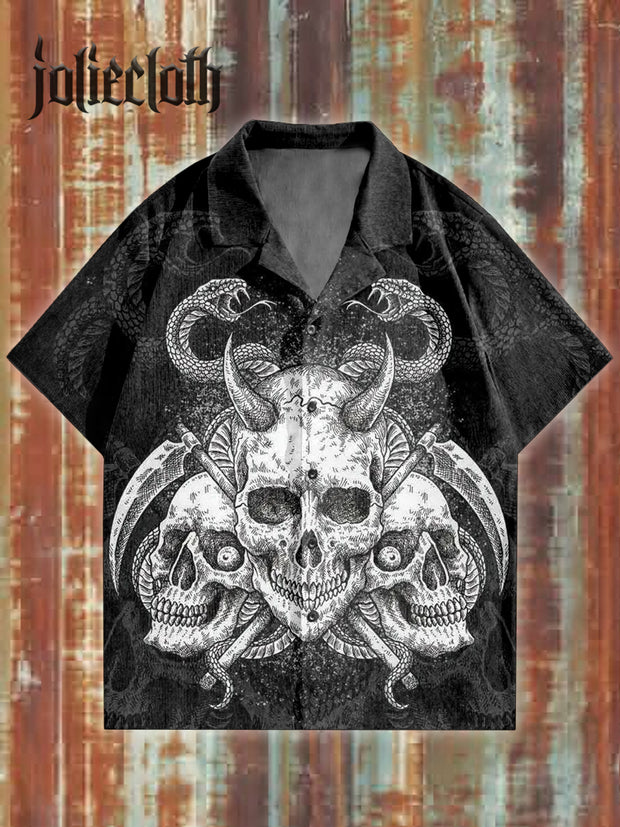 Dark Skull Art Pattern Illustration Casual Short Sleeve Shirt