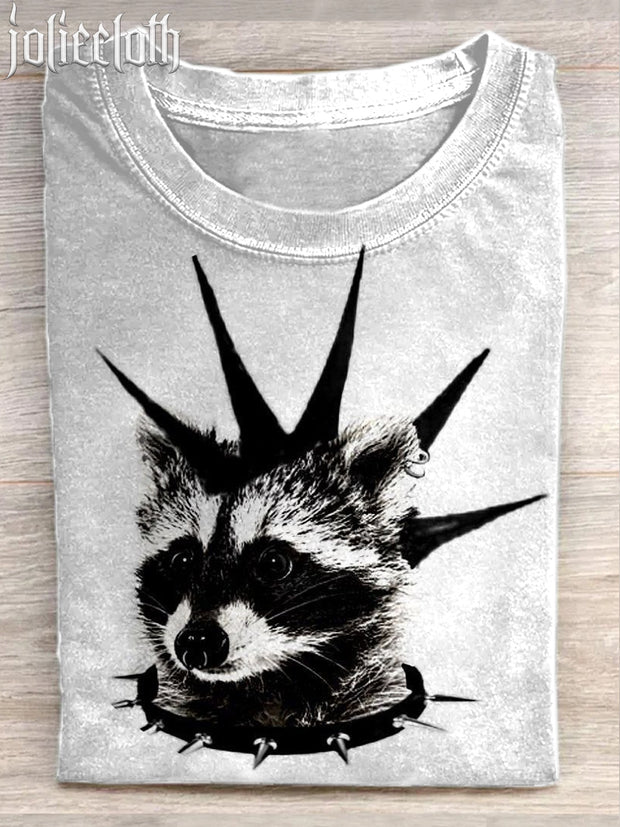 Unisex Punk Animal Art Illustration Printed Casual Cotton Short Sleeve T-Shirt