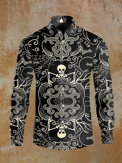 Men's Skull Illustration Printed Casual Long Sleeve Shirt