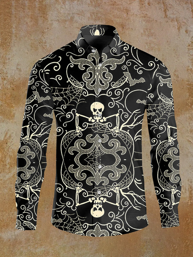 Men's Skull Illustration Printed Casual Long Sleeve Shirt