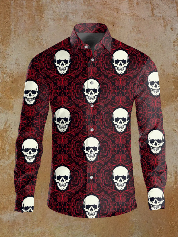 Men's Skull Illustration Printed Casual Long Sleeve Shirt