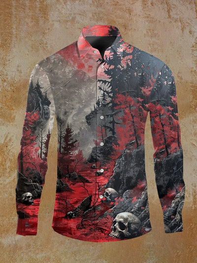 Men's Skull Illustration Printed Casual Long Sleeve Shirt