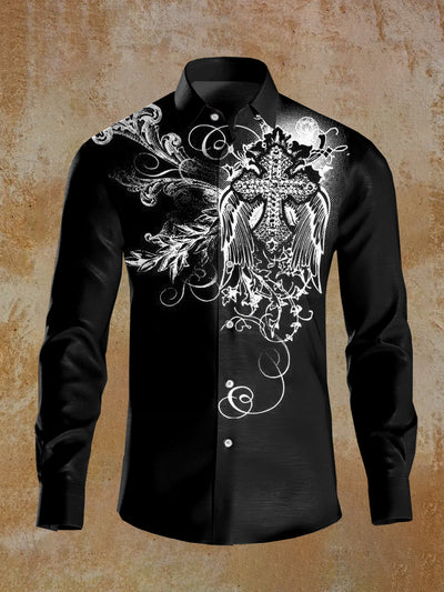 Men's Cross Illustration Printed Casual Long Sleeve Shirt