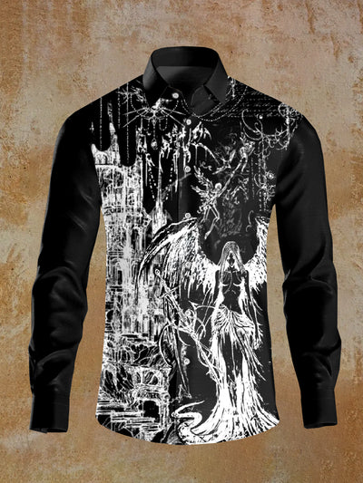 Men's Skull Illustration Printed Casual Long Sleeve Shirt