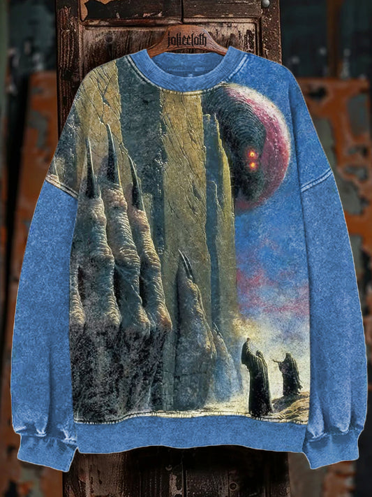 Unisex Dark Fantasy World Illustration Print Long Sleeve Sweatshirt
