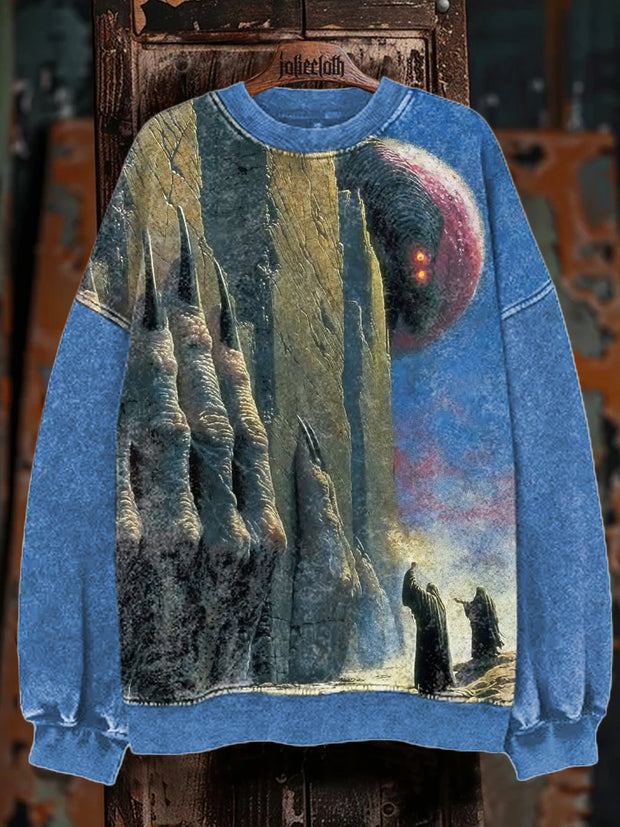 Unisex Dark Fantasy World Illustration Print Long Sleeve Sweatshirt