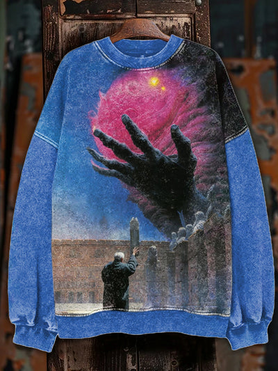 Unisex Dark Fantasy World Illustration Print Long Sleeve Sweatshirt