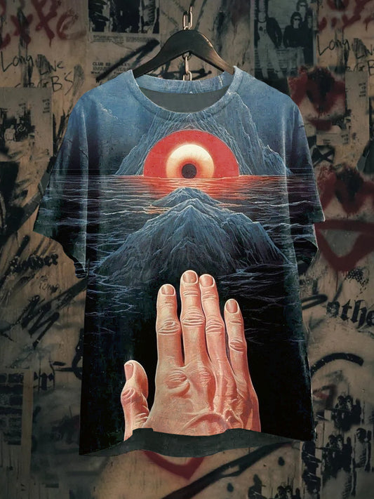Unisex Abstract Fantasy Eyes Illustration Printed Cotton Short Sleeve T-Shirt