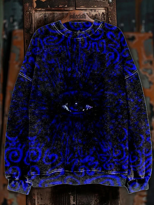 Unisex Abstract Eye Illustration Printed Casual Long Sleeve Sweatshirt
